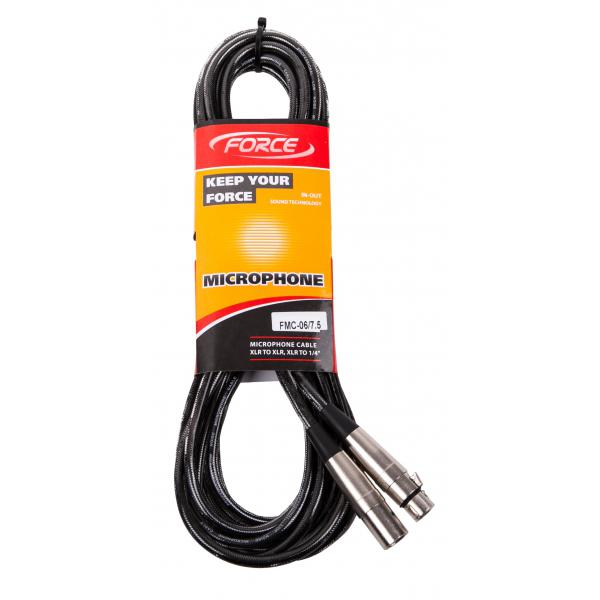 FORCE FMC-06/6  микрофонный кабель, XLR (F) -XLR (M), удлиненные металлические разъемы, толщина кабеля 7 мм, профессиональная PVC изоляция Длина: 6 метров